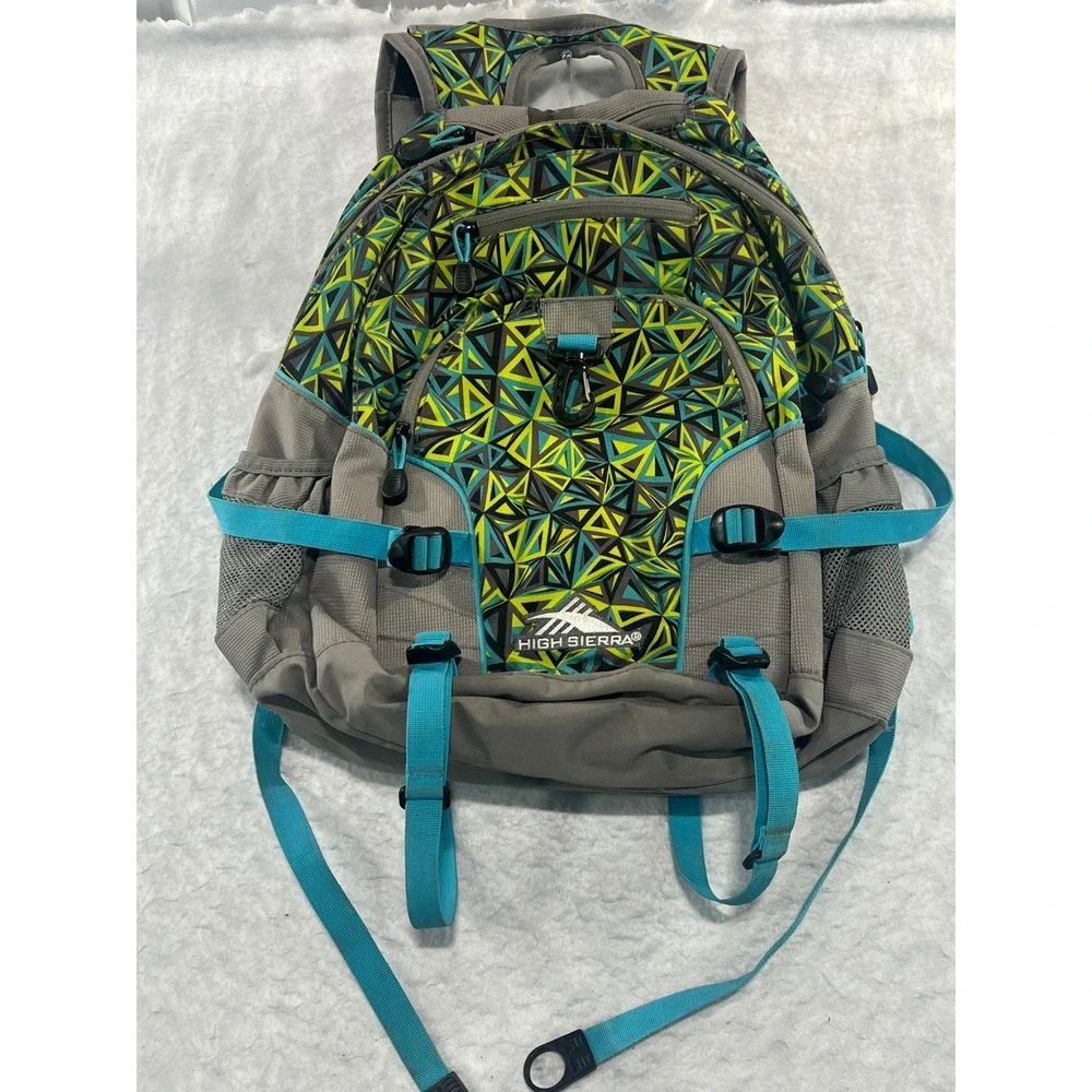 High Sierra Geometric Backpack Gray Lime Teal Suspension Strap School Bag